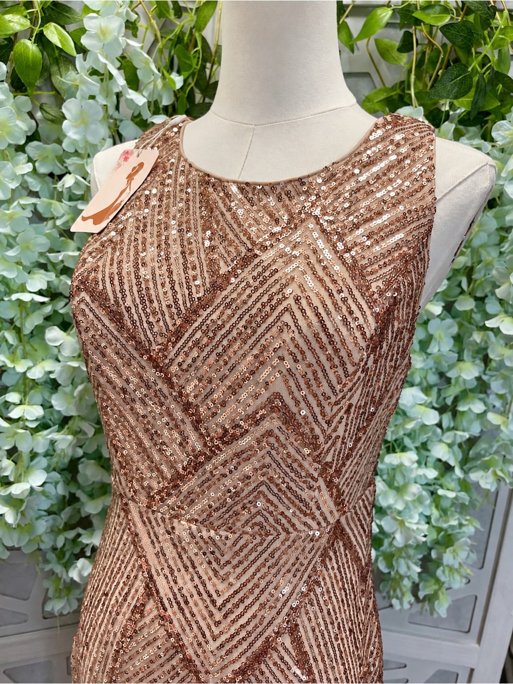 Source Unknown Rose Gold Sequin Sleeveless Prom Dress